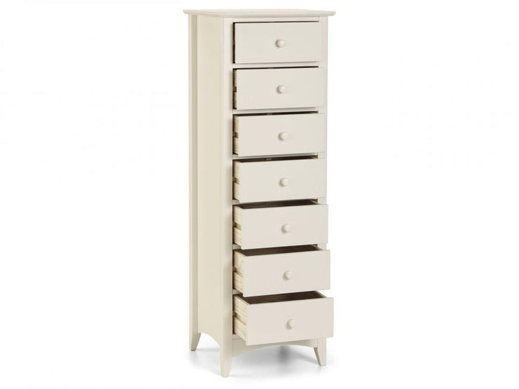 Cameo 7 Drawer Narrow Chest Of Drawers- Stone White