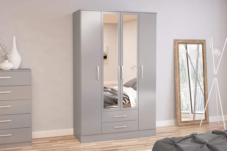 Lynx 4 Door 2 Drawer Wardrobe with Mirror